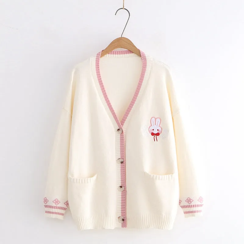 Pink/Navy/Beige Kawaii Bunny Knitting Coat AD12017