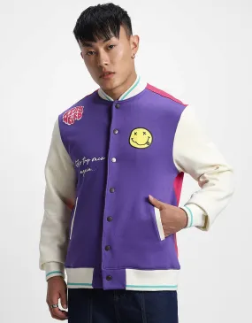 Purple Front Graphic Printed Varsity Jacket