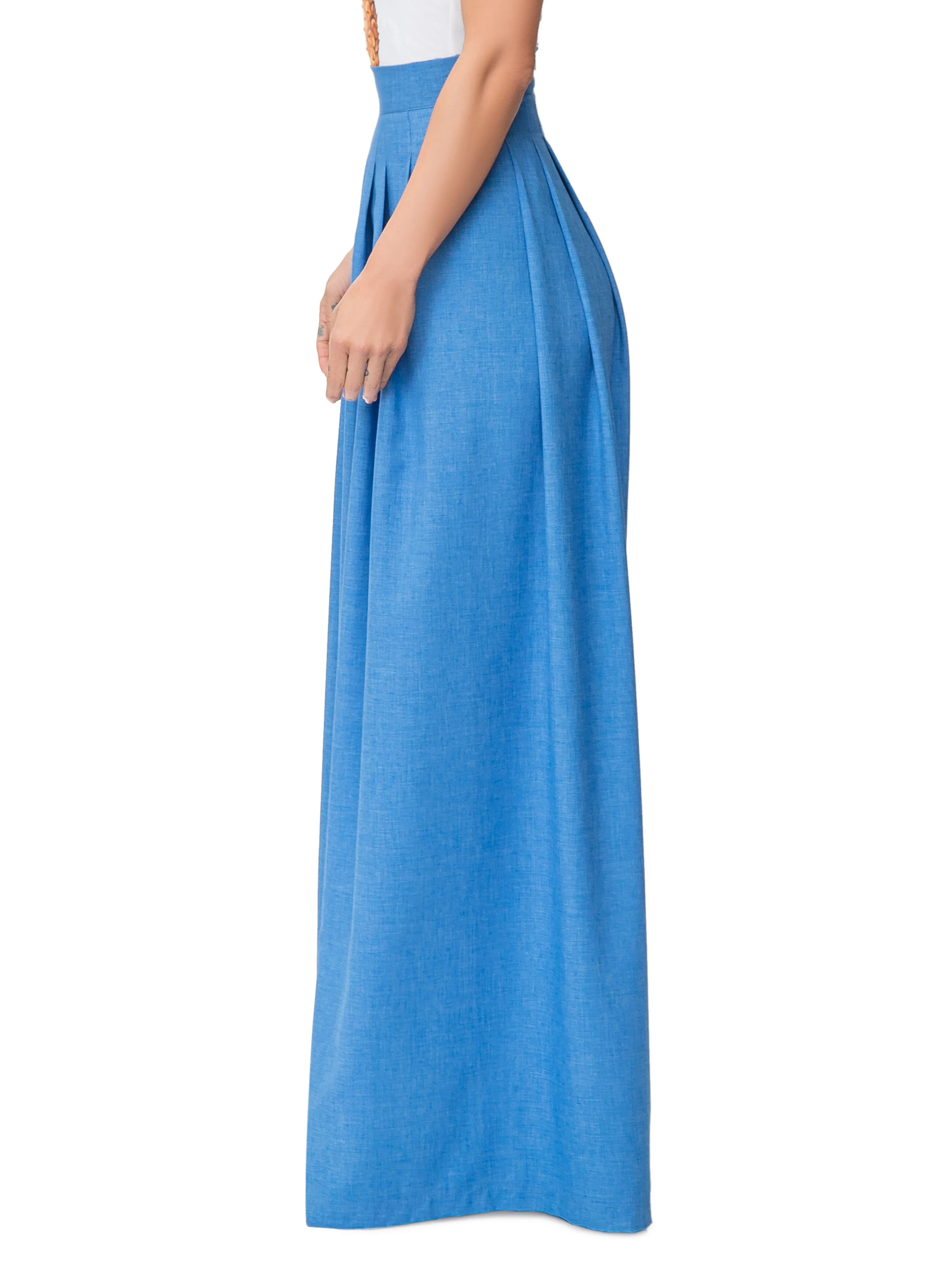 "Chaka" Blue Pleated High Waist Pants