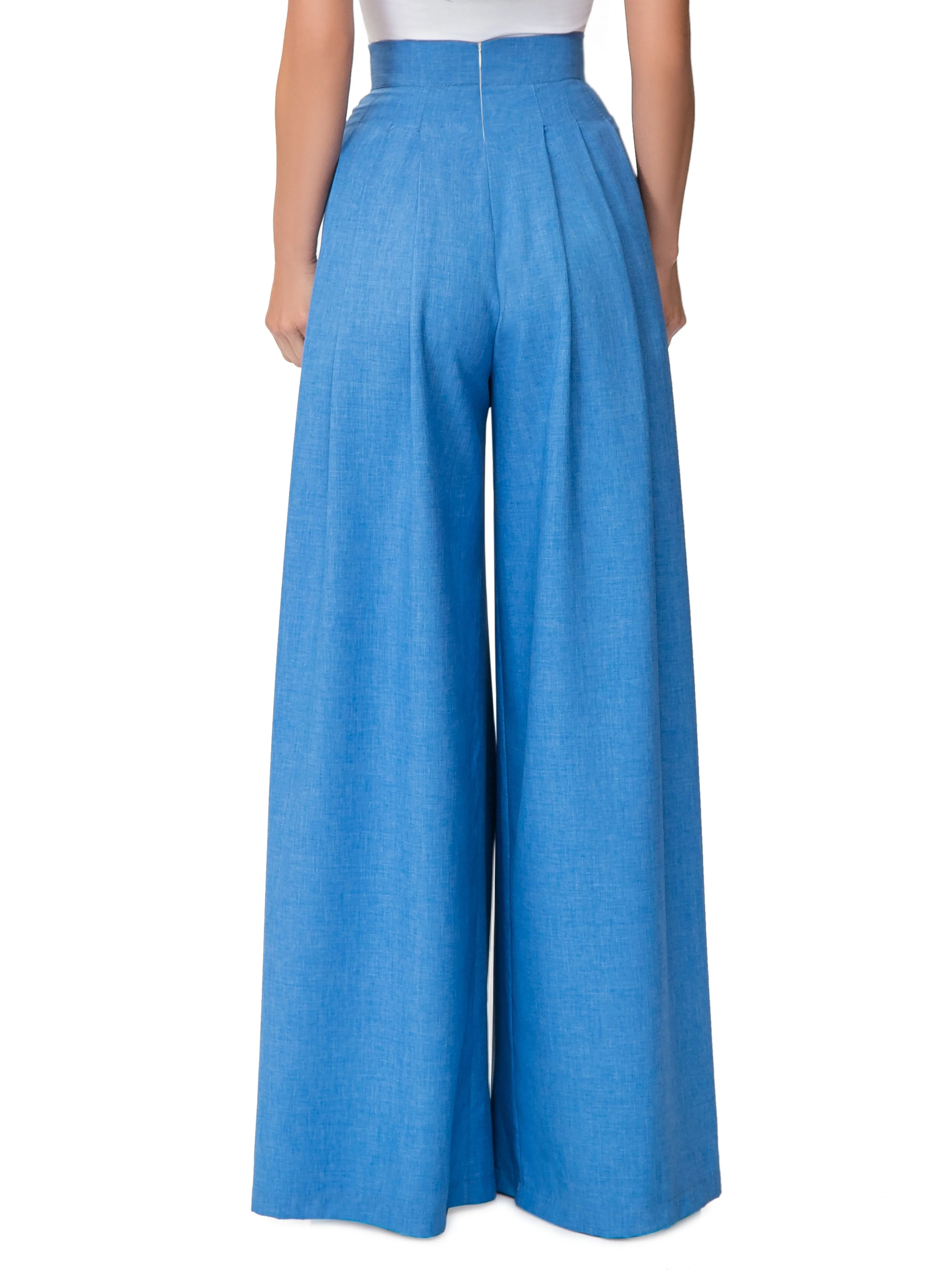 "Chaka" Blue Pleated High Waist Pants