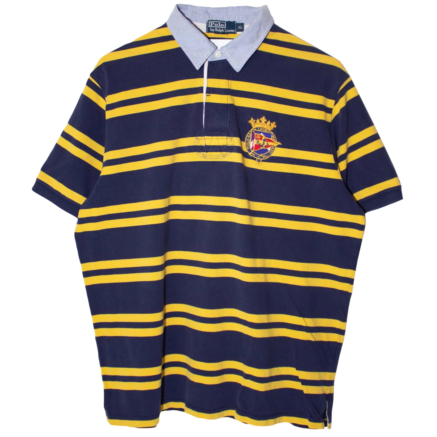 Ralph Lauren Embroidered Big Logo Striped Poloshirt Yellow/Navy (XL)