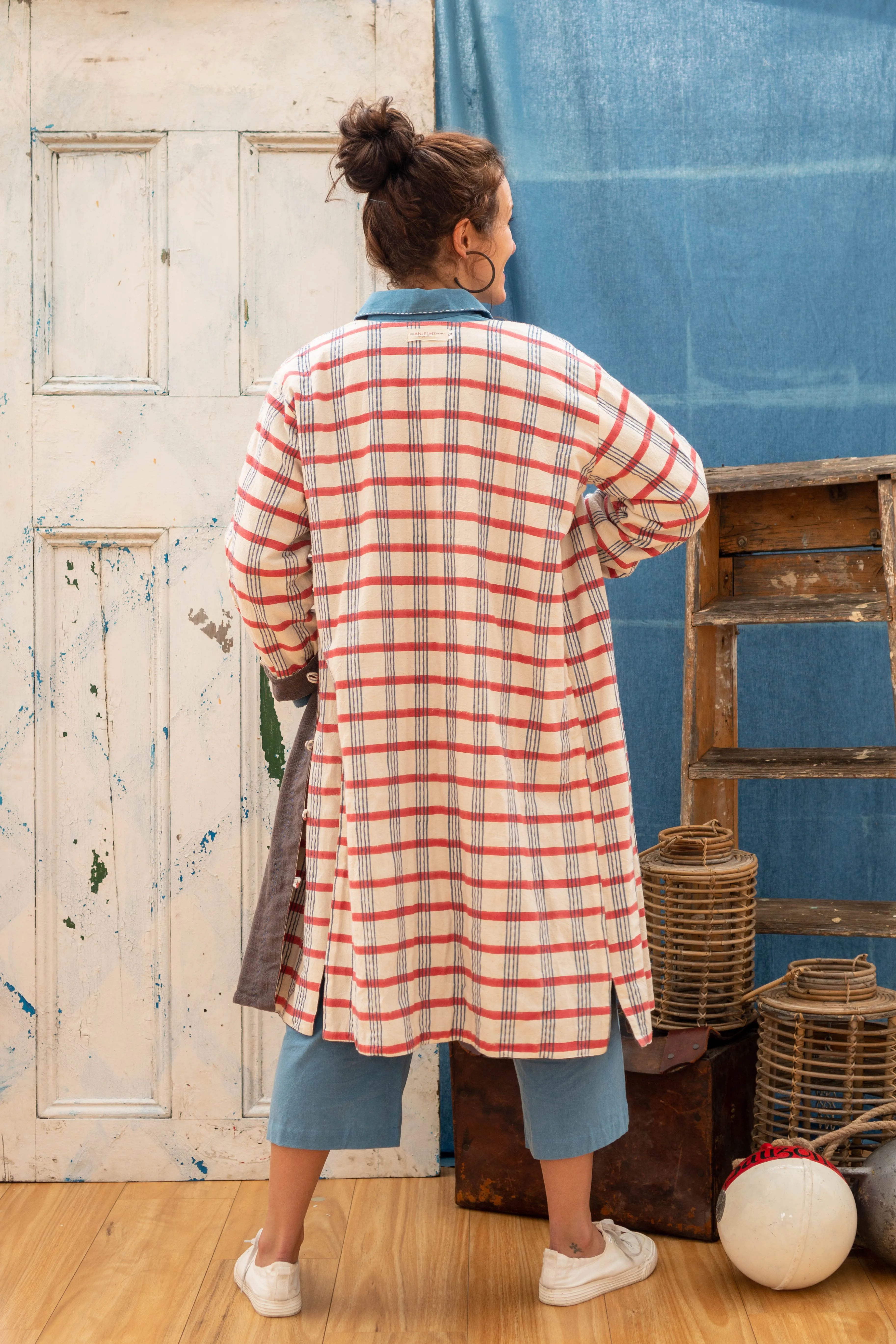 Reversible Coat - Gallnut and Iron Khadi & Check Mate Blockprint