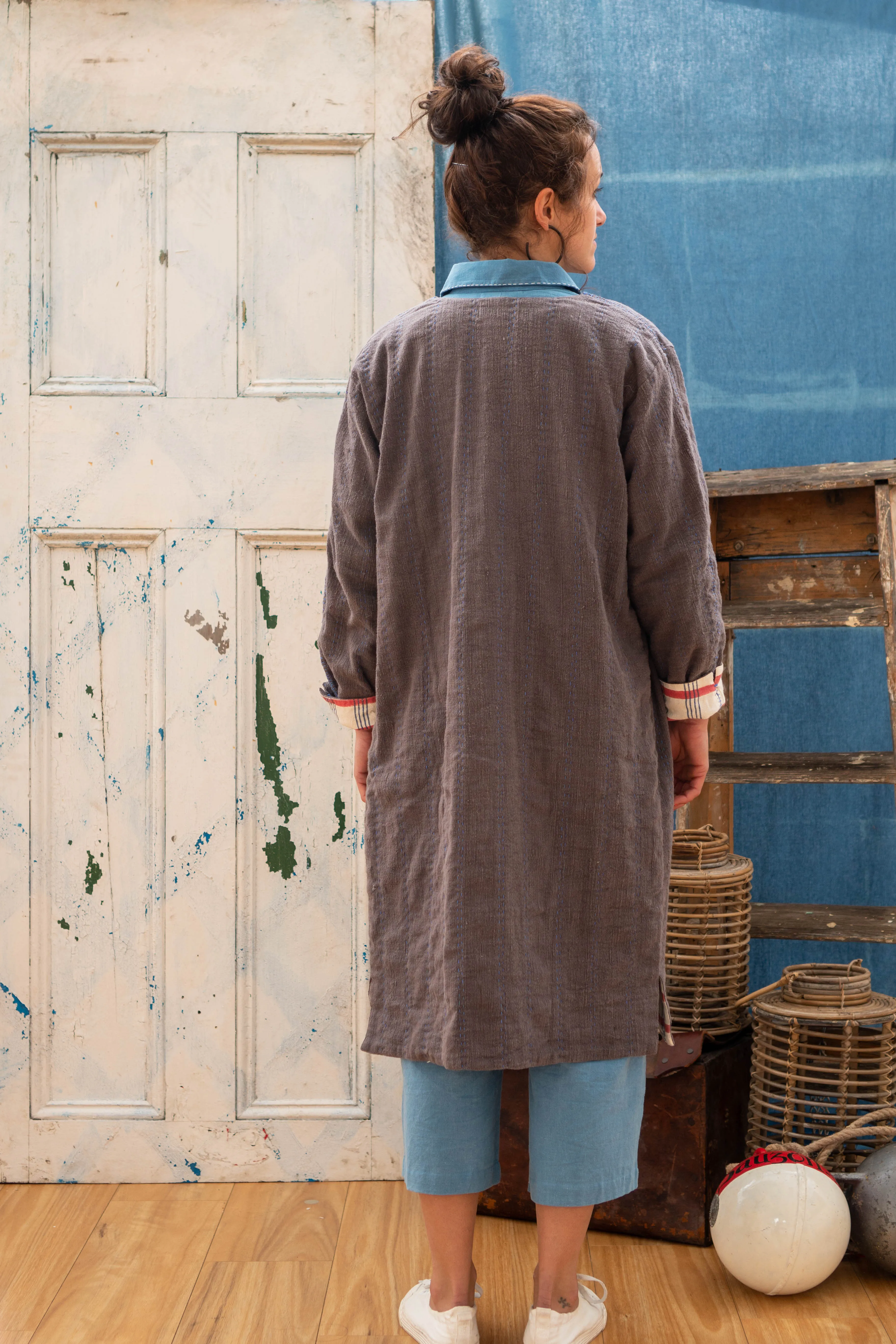 Reversible Coat - Gallnut and Iron Khadi & Check Mate Blockprint