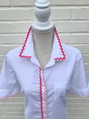 SALE - M, L, 2XL & 3XL - Lottie Ric Rac Short Sleeve Oxford Shirt (LOT01)  **FINAL SALE**