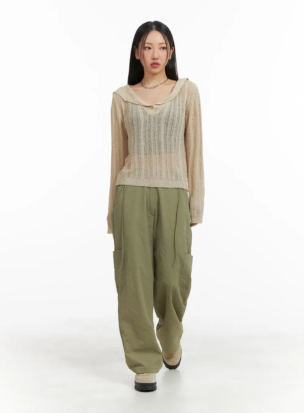 Shawl Collar Sheer Knit Top CM422