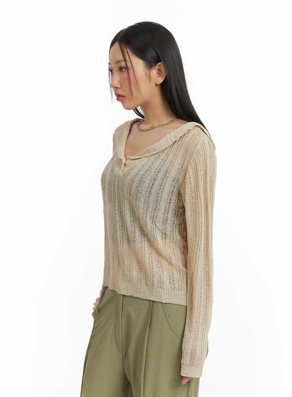 Shawl Collar Sheer Knit Top CM422