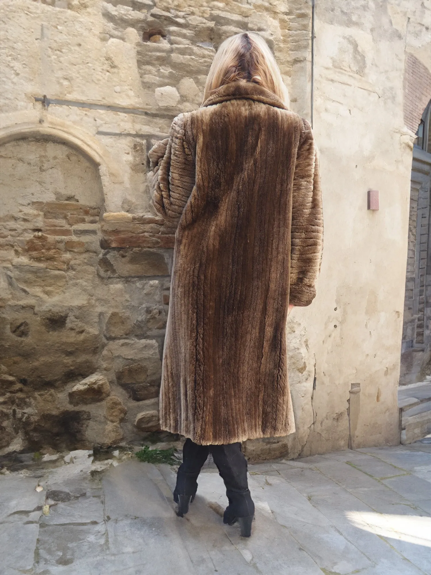 Sheared Beaver Fur Coat Full Length Corduroy Design By Creeds M