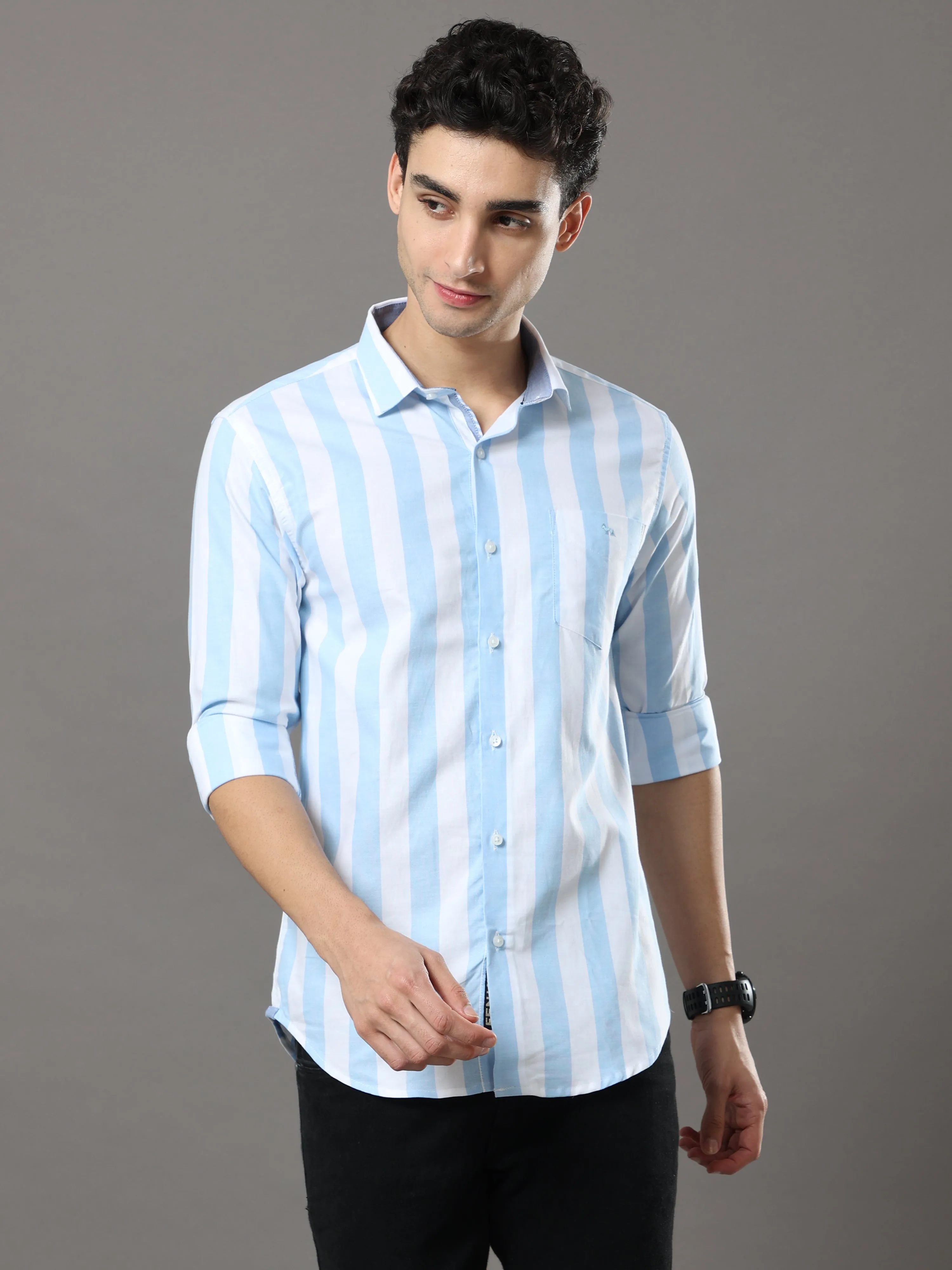 Sky Blue And White Stripes Shirt