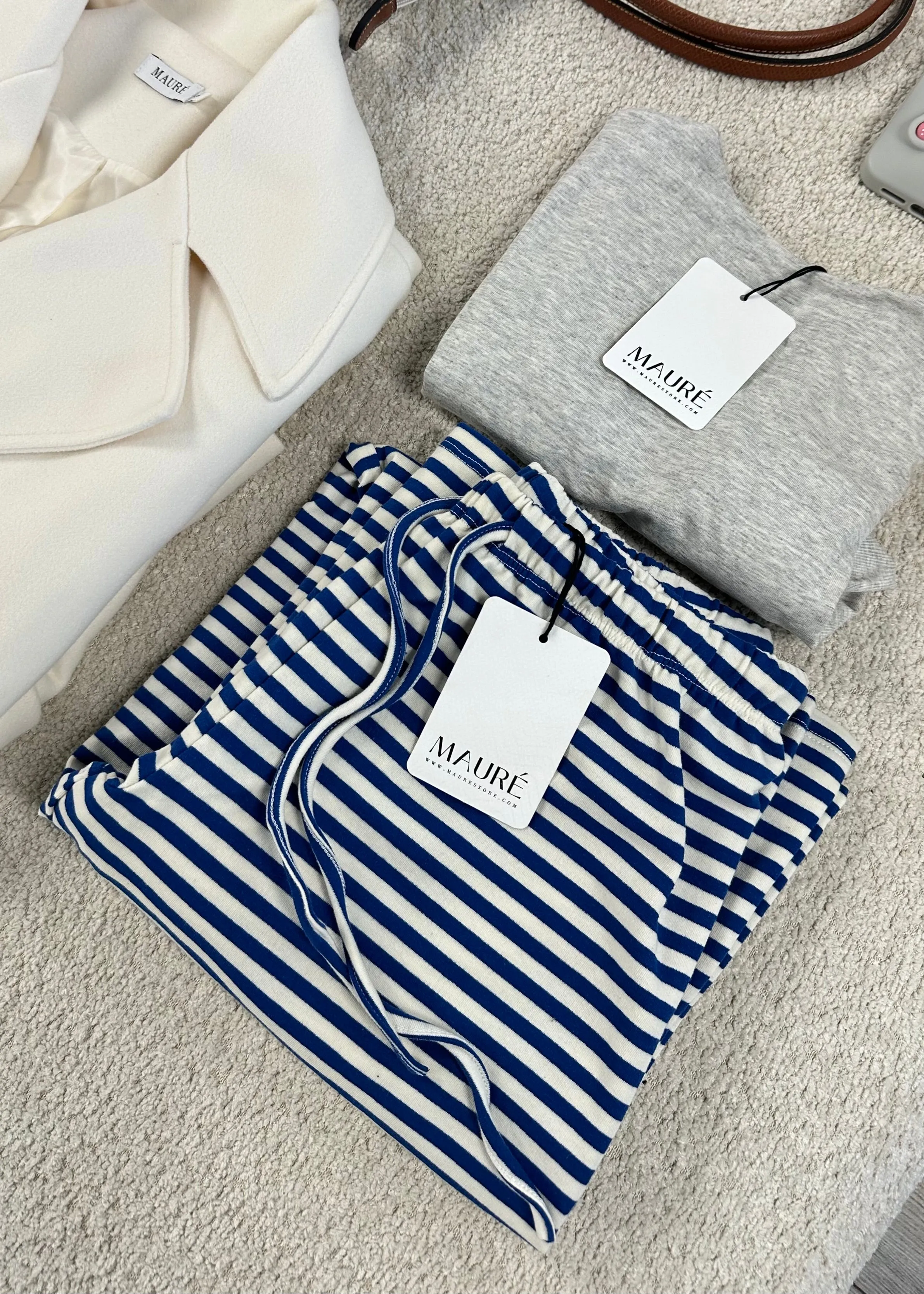 Soft striped pants crème/blue (regular)