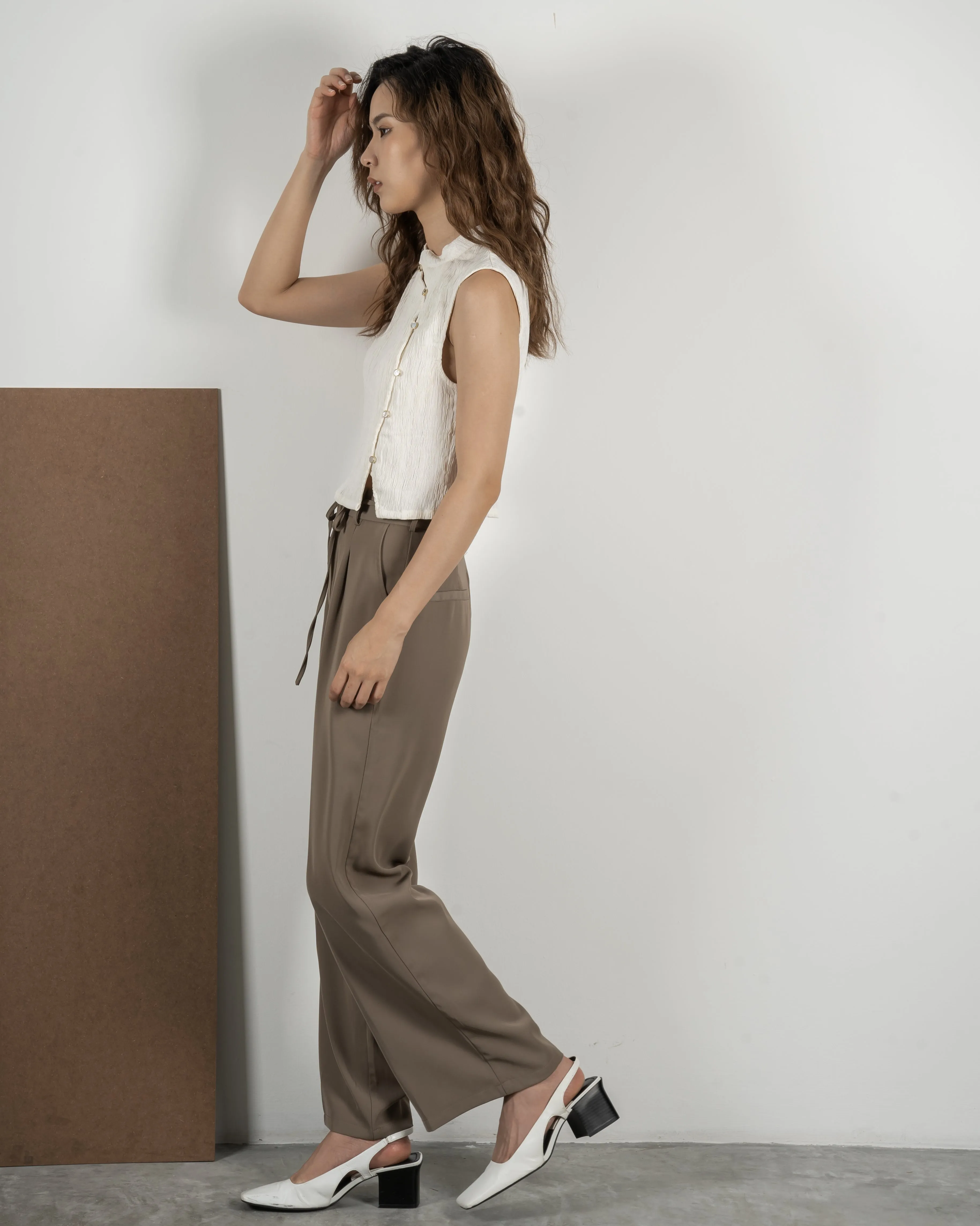 Stephanie Ribbon Tie Pants (Khaki Brown)