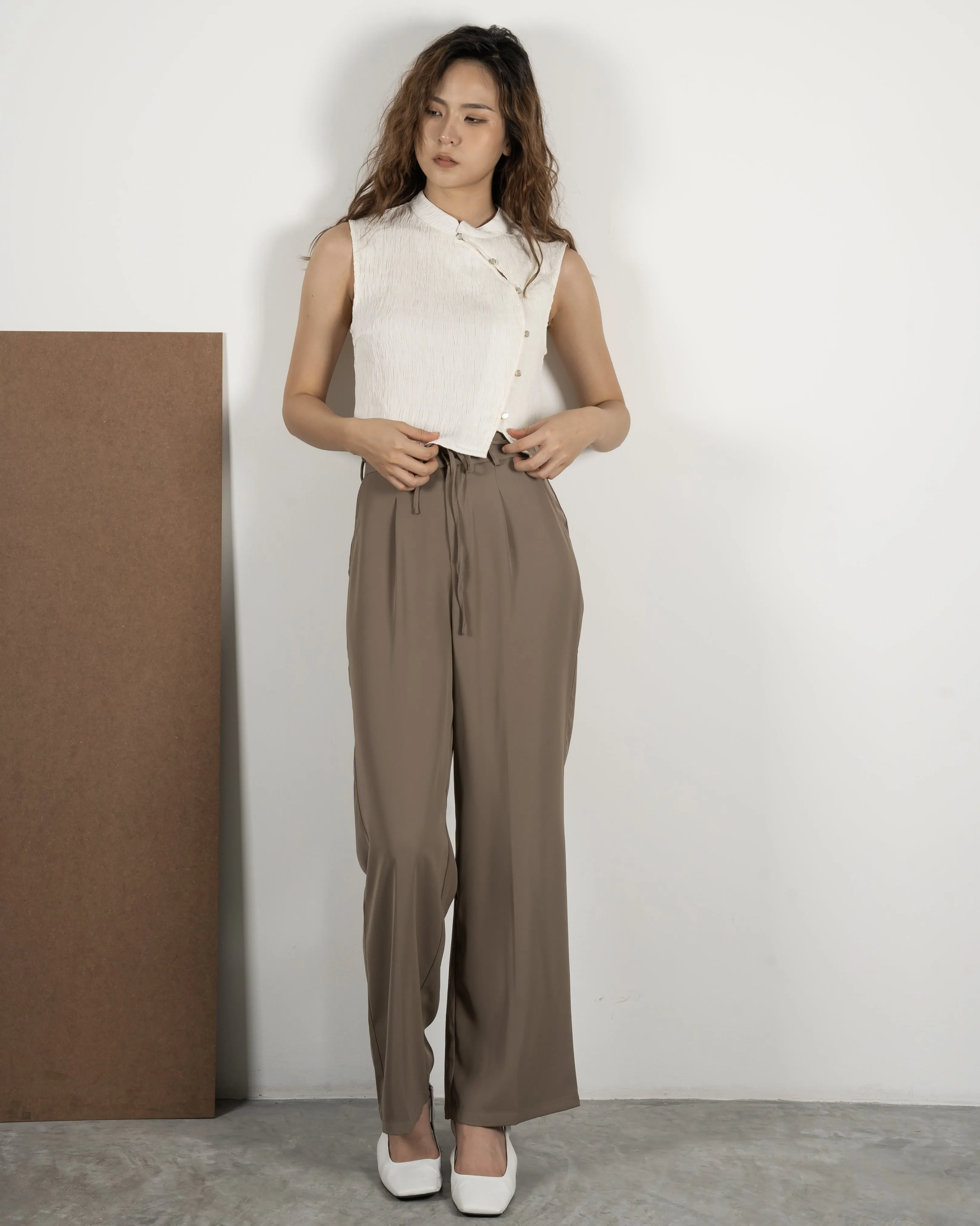 Stephanie Ribbon Tie Pants (Khaki Brown)