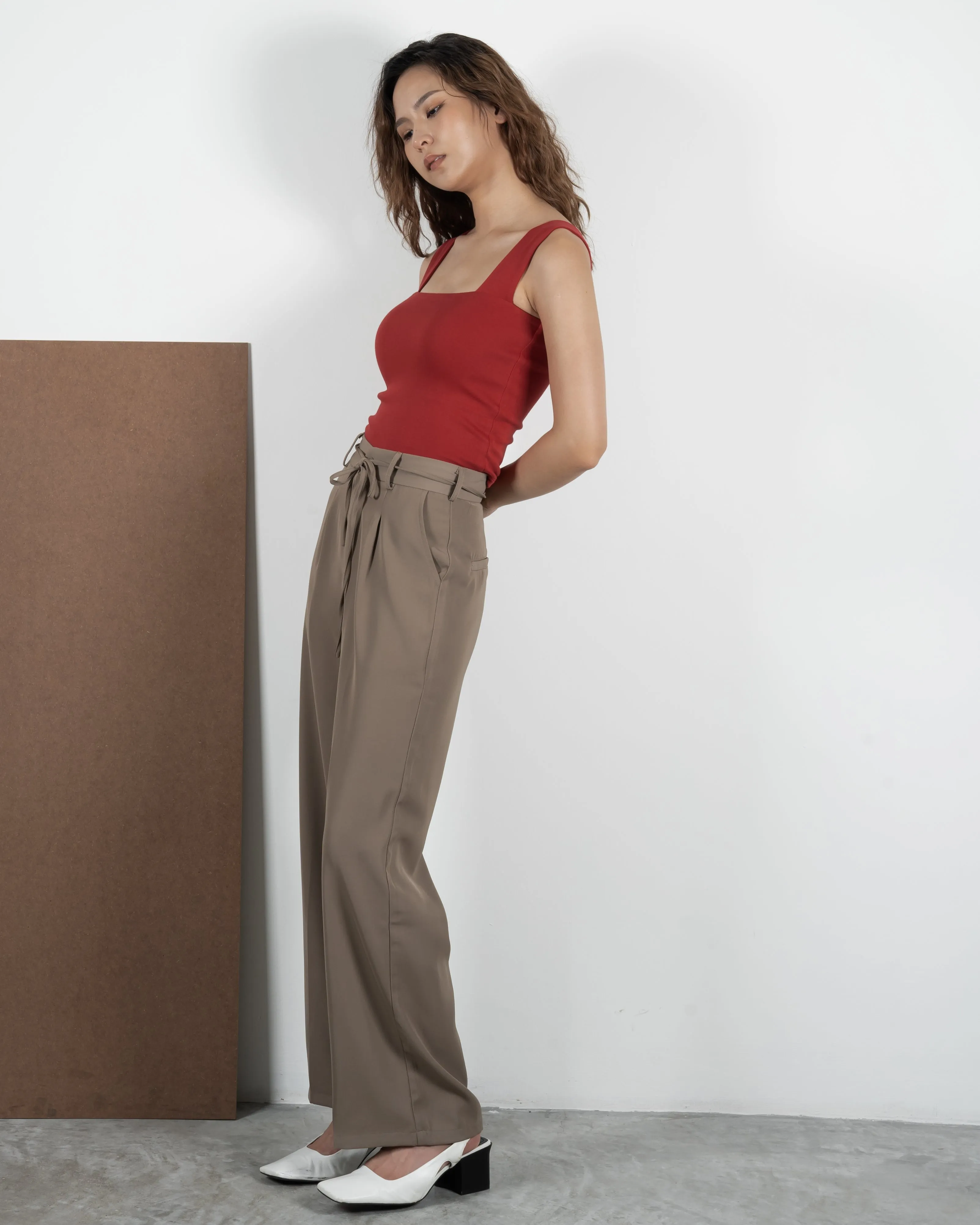 Stephanie Ribbon Tie Pants (Khaki Brown)