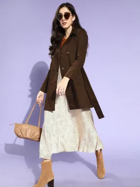 Style Quotient Women Brown Solid Double Breasted Trench Coat