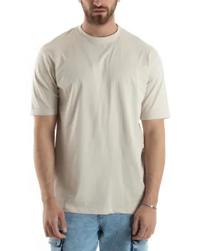 T-shirt Uomo Girocollo Basic Casual Regular Fit Tinta Unita Beige GIOSAL-TS3061A