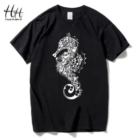 T-shirts HanHent New Hippocampus Printed Men's Cotton Short Sleeve Summer Swag Beach Style Animal T shirts Boys