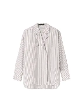 The Agnes Wrap Shirt in Acorn Stripe