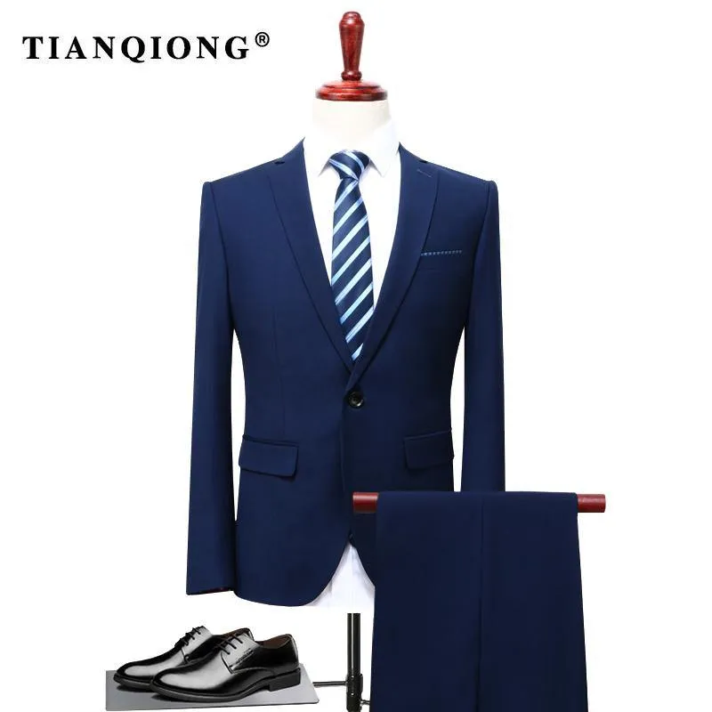 TIAN QIONG 2018 Men Business Suit Slim fit Classic Male Suits Blazers Luxury Suit Men Two Buttons 2 Pieces(Suit jacket pants)