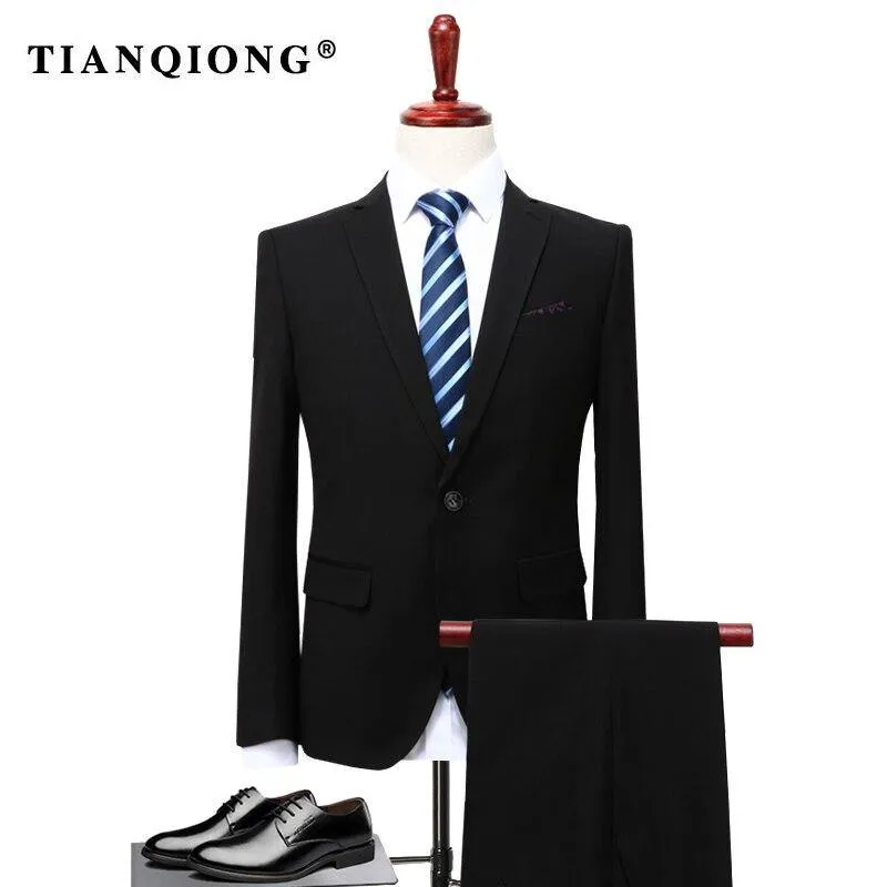 TIAN QIONG 2018 Men Business Suit Slim fit Classic Male Suits Blazers Luxury Suit Men Two Buttons 2 Pieces(Suit jacket pants)