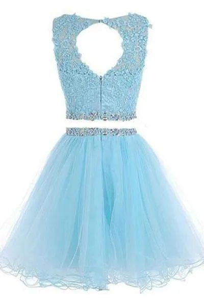 Two Pieces Prom Dresses Applique Short Homecoming Dresses