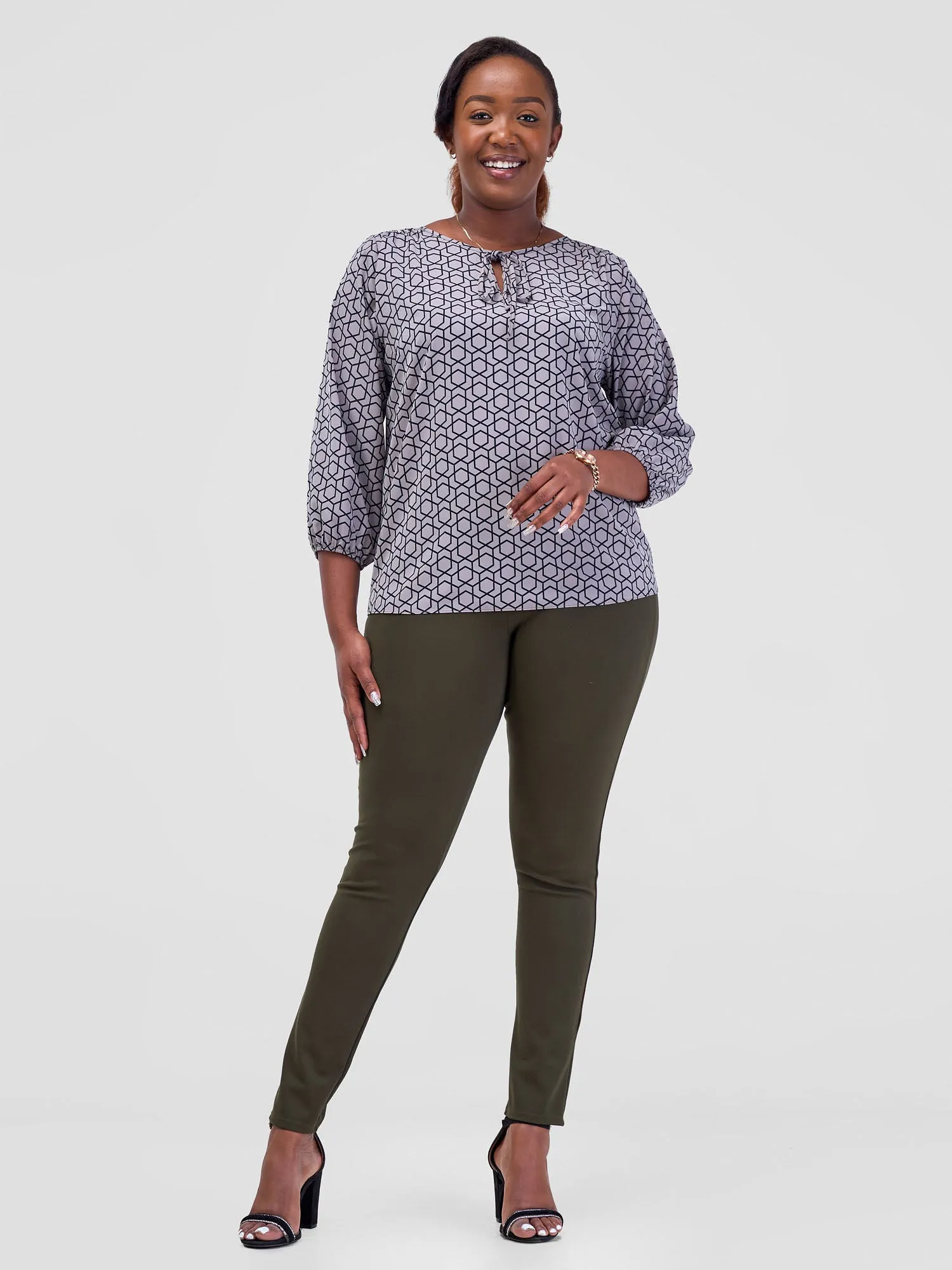 Vivo Nala Tie Top - Grey Duku Print