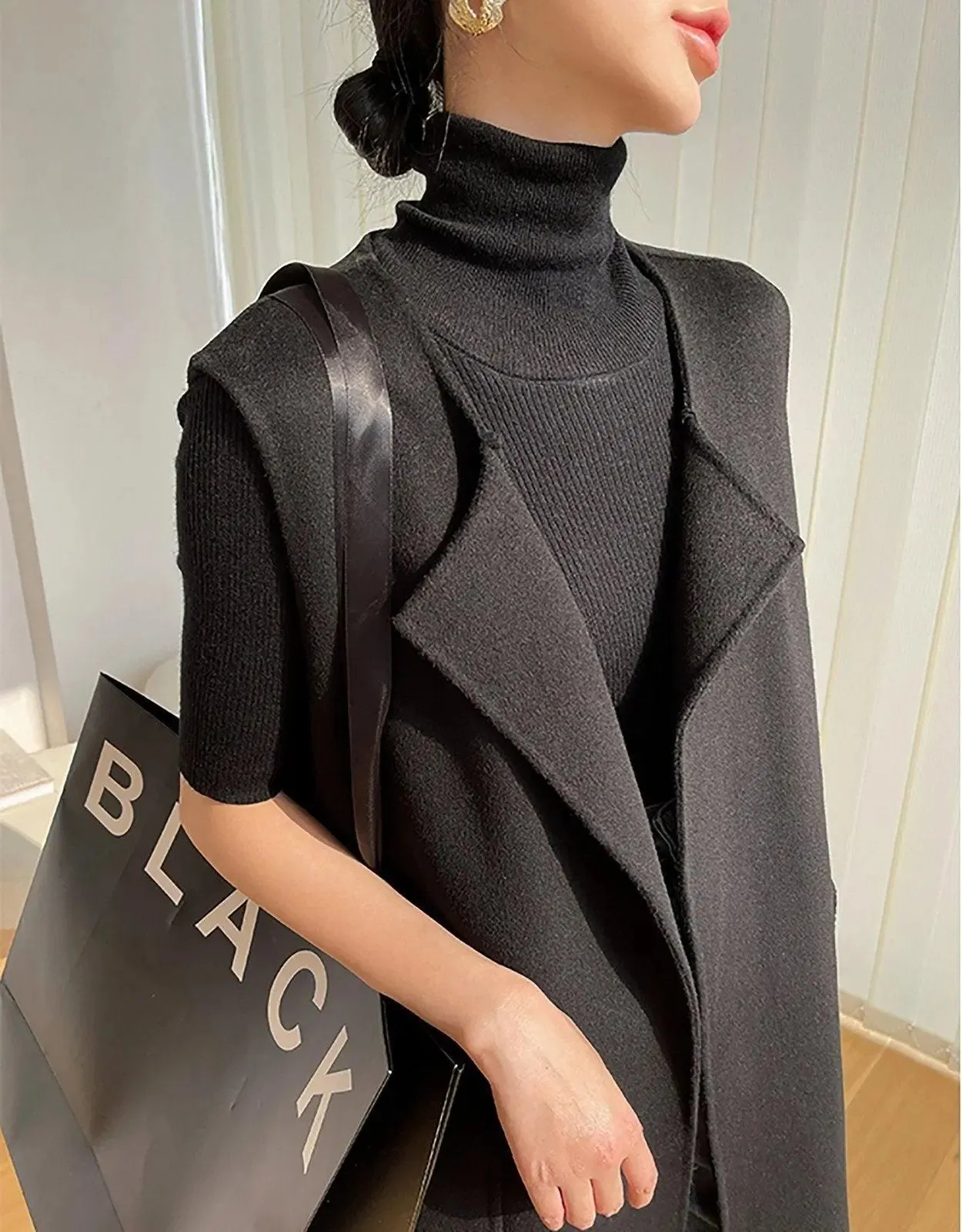 Women Black Long wool Vest,Wool Waistcoat,Oversize Wool Vest,Long Wool Waistcoat,Black Long Coat,Wool Cardigan Vest,Long Wool Waistcoat