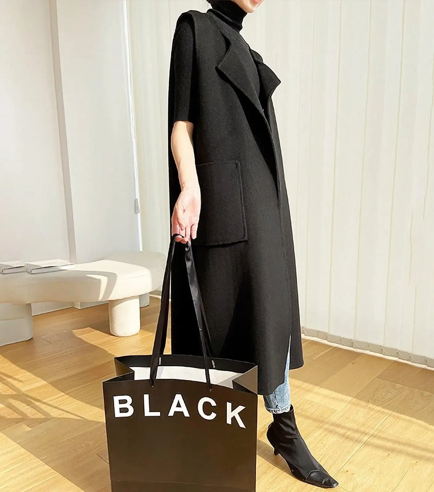 Women Black Long wool Vest,Wool Waistcoat,Oversize Wool Vest,Long Wool Waistcoat,Black Long Coat,Wool Cardigan Vest,Long Wool Waistcoat