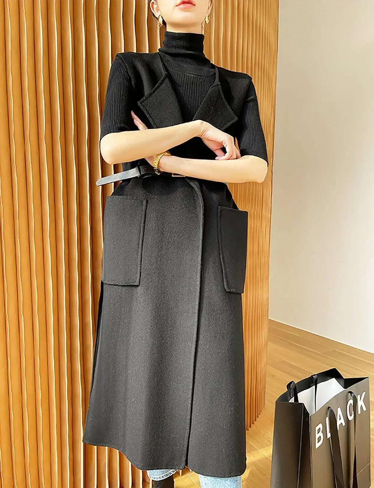 Women Black Long wool Vest,Wool Waistcoat,Oversize Wool Vest,Long Wool Waistcoat,Black Long Coat,Wool Cardigan Vest,Long Wool Waistcoat