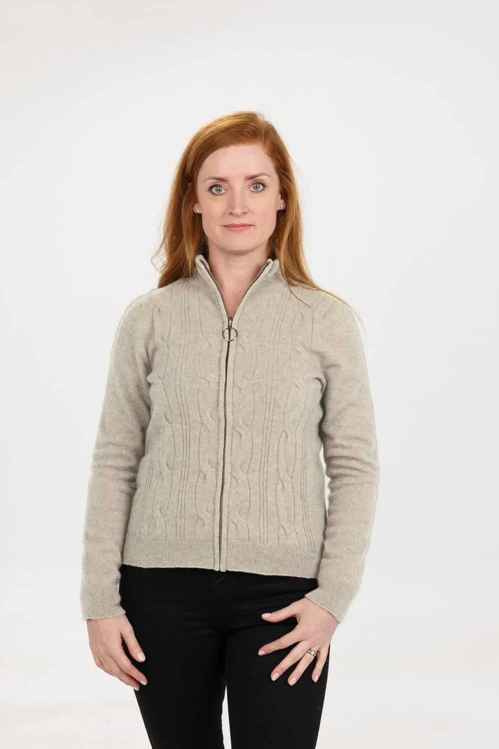 Womens Classic Crop Cable Jacket - Natural