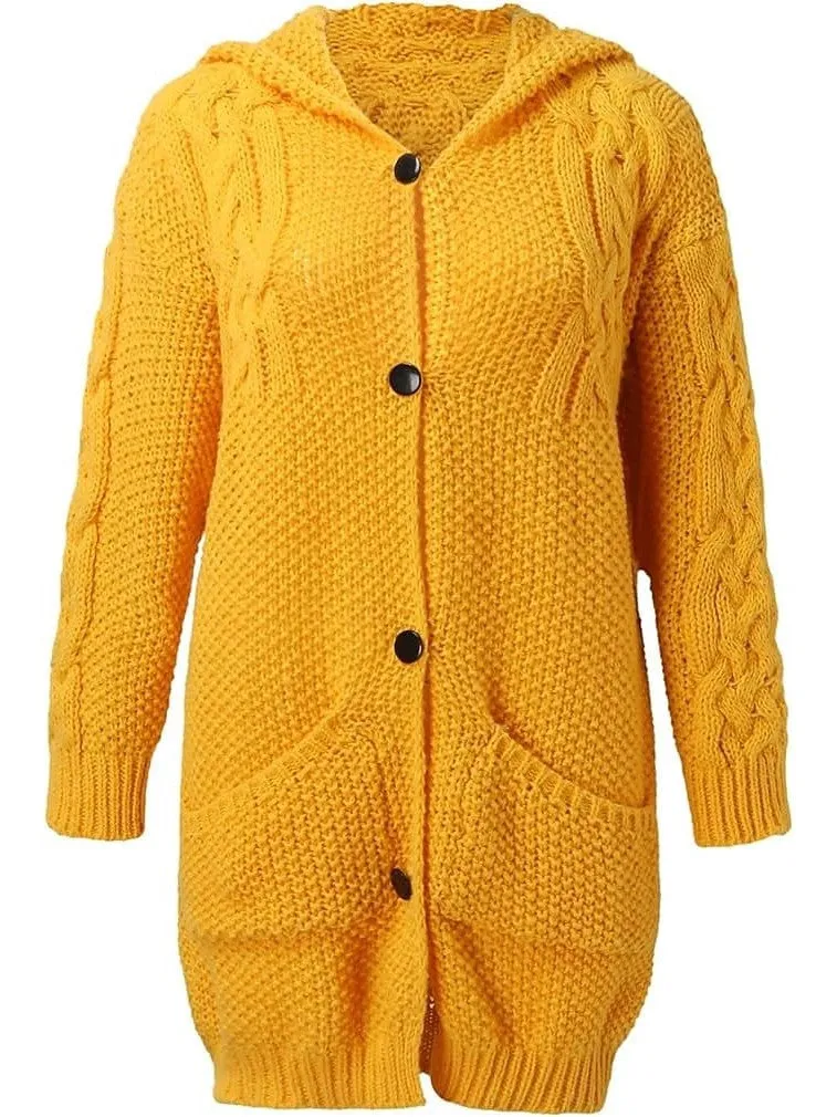 Women's Cozy Cable Knit Hooded Cardigan Coat