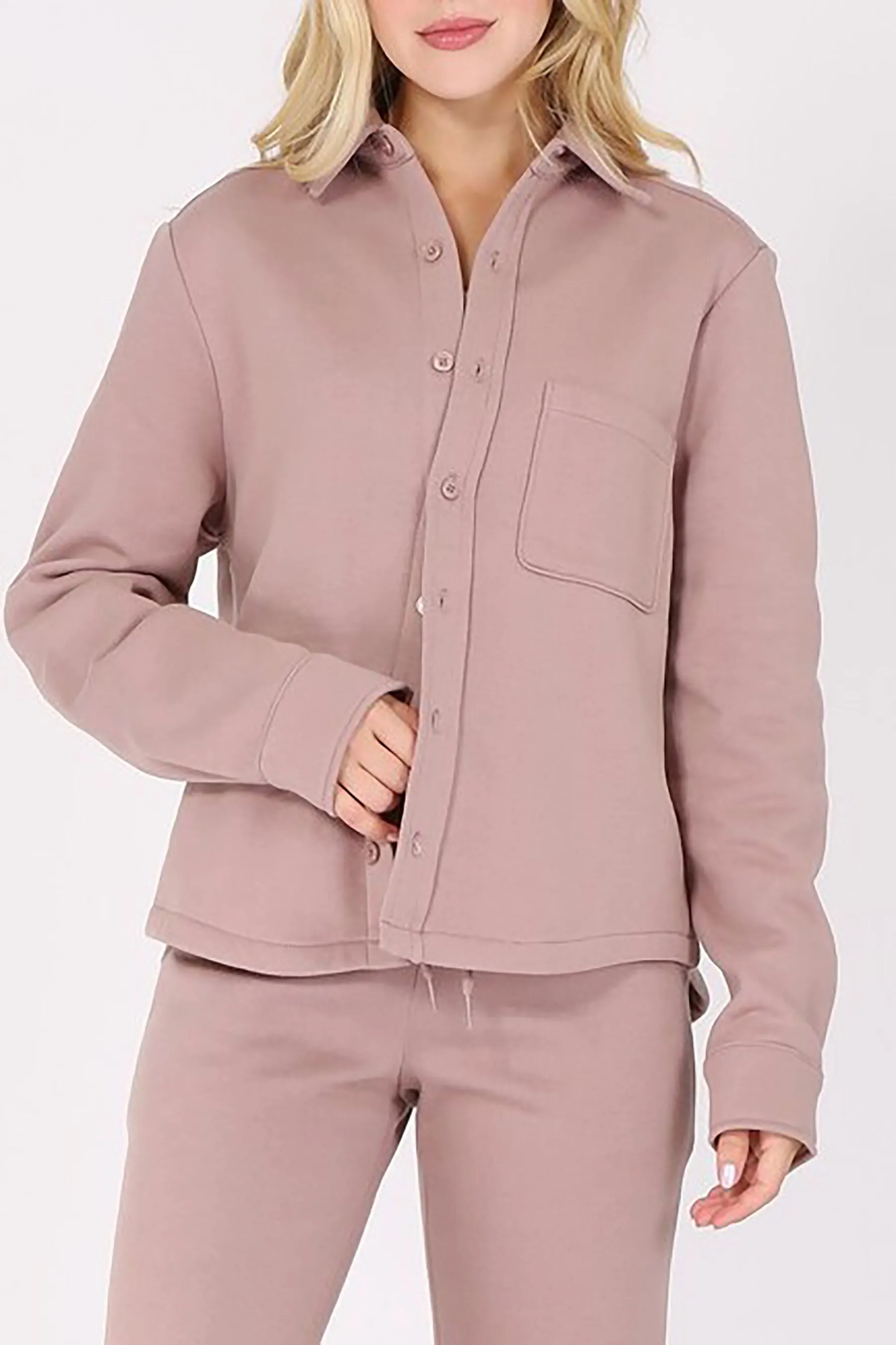 Women's Long Sleeve Button Down Fleece Jacket