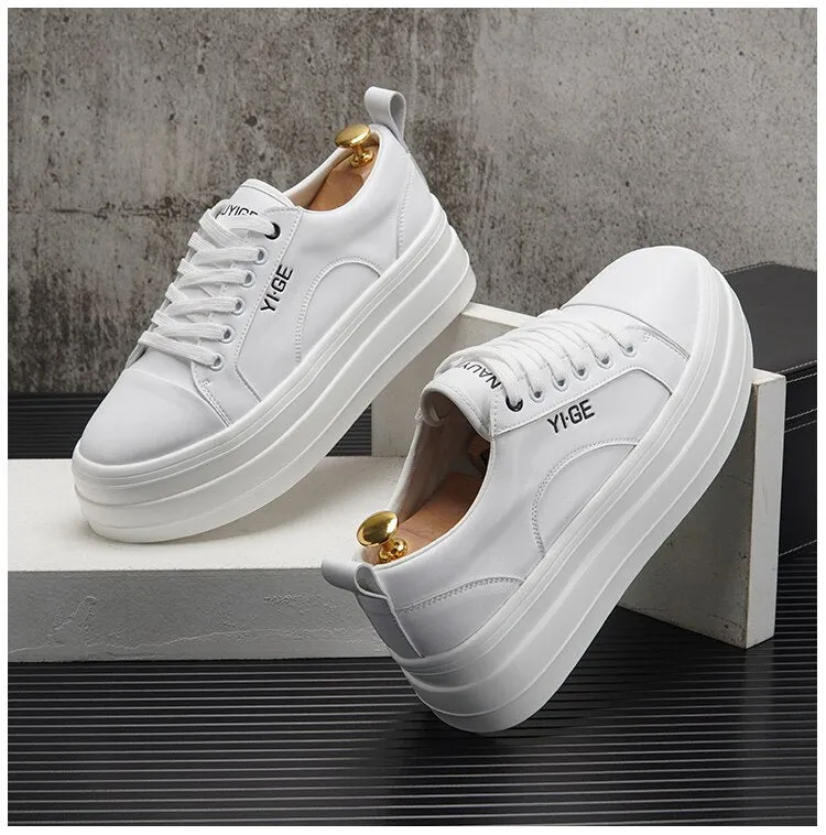 Xituodai  New White Leather Men Casual Shoes fashion Platform Sneakers Trainers Height Increasing Shoes Chaussure Homme